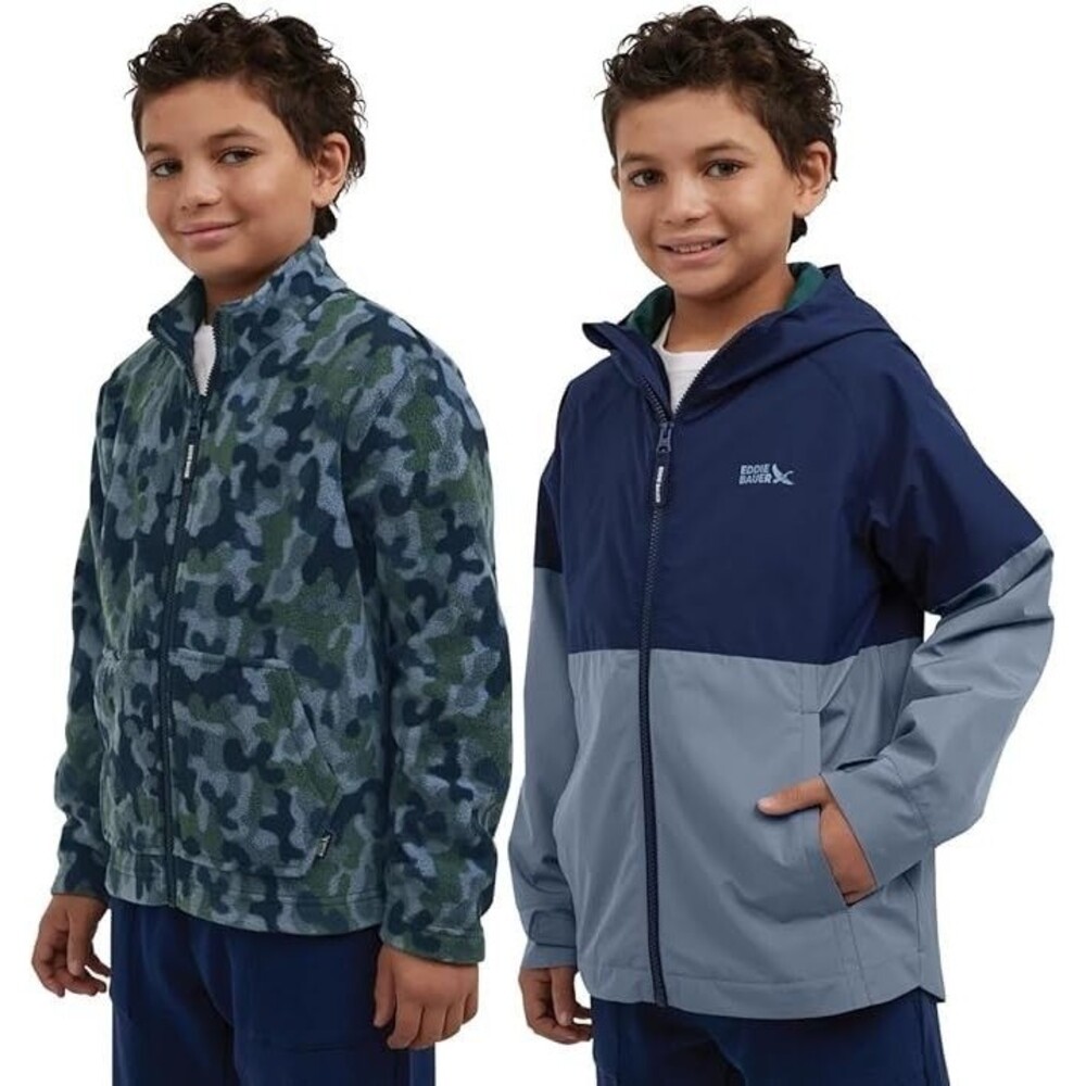 NWT Eddie Bauer Coat Boys Sz 18/20 XL Blue 3-in-1 Jacket Camo Zip In Fleece Hood - Picture 4 of 8